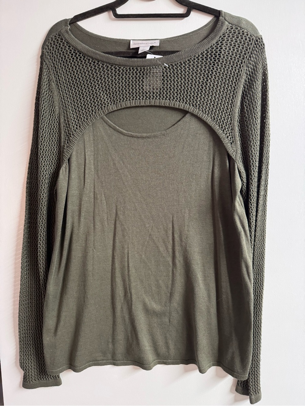 Christopher & Banks Olive Knit Overlay Long Sleeve Top